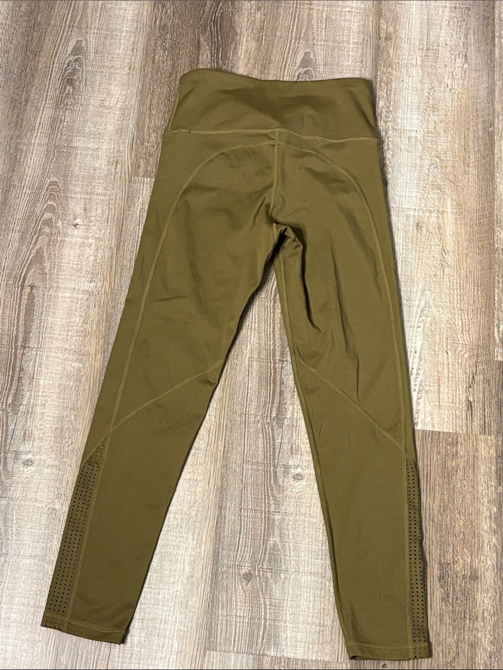 High-Rise Olive Leggings with Perforated Hem - Picture 4 of 4
